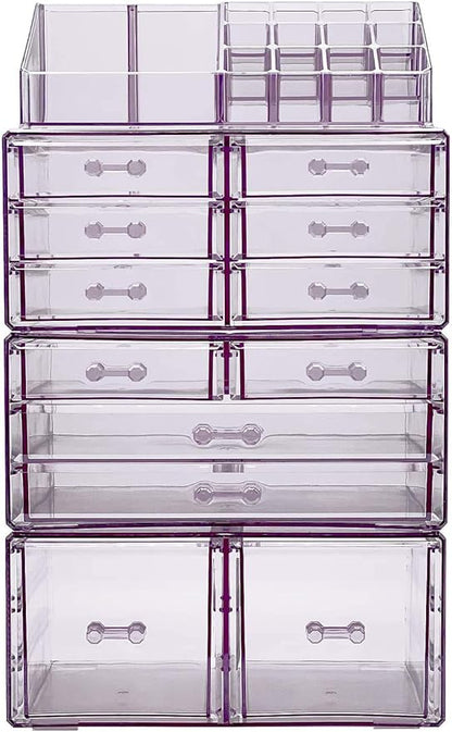 Sorbus Large Makeup Organizer - Clear Stackable Jewelry & Makeup Organizer For Vanity, Bathroom Storage, Dresser - 12 Drawers Cosmetic Beauty Organizers and Storage with Lipstick, Makeup Brush Holder