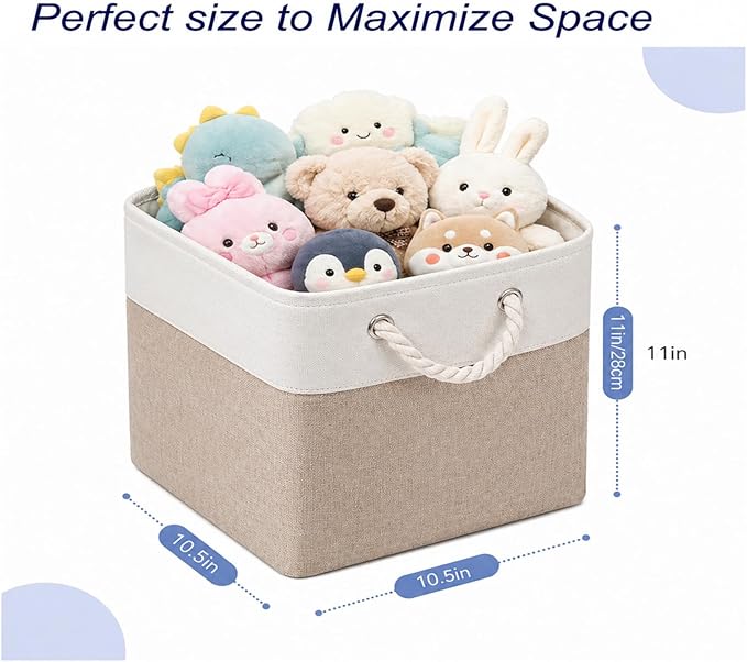 Cube Storage Bins, Collapsible Fabric Storage Cubes Bins, 11 Inch Cube Storage Bins with Handles, Foldable Storage Cubes (White/Beige, 6Pack)