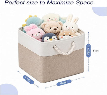 Cube Storage Bins, Collapsible Fabric Storage Cubes Bins, 11 Inch Cube Storage Bins with Handles, Foldable Storage Cubes (White/Beige, 6Pack)
