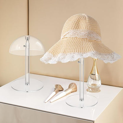 JUESHA 4 Pack Clear Acrylic Hat Display Stand Height Adjustable, Countertop Hat Holder for Baseball Caps Cowboy, Wig Head Counter Stand for Closet (PATENT PENDING)
