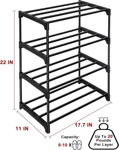 LNYZQUS Upgrade 4-Tier Small Shoe Rack, Metal Stackable Kids Shoe Shelf Storage Shoe Stand Organizer for Closet Entryway Hallway,Zapateras Organizer for Shoes(Black)