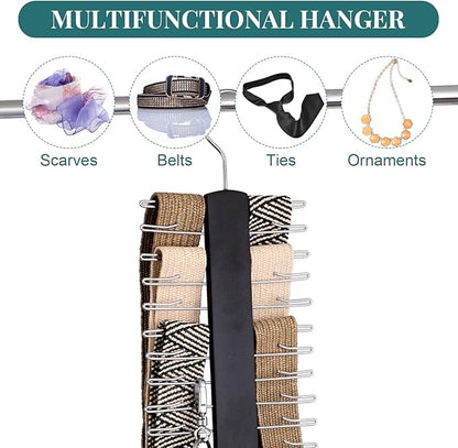 Sawysine 2 Pack Wooden Tie Rack Tie Hangers for Men 24 Hooks Tie and Belt Hangers 360 Degree Swivel Tie Organizer Closet Ties Belts Scarf Accessories (Black)