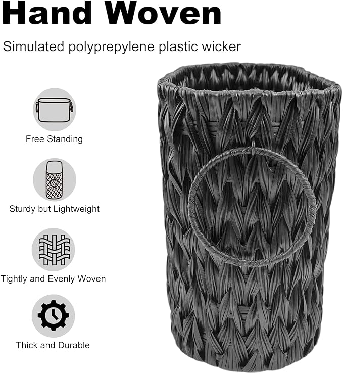 Coeusy Black Toilet Paper Storage Basket,Large Free Standing Toilet Paper Organizer,Waterproof Narrow Wicker Basket for Bathroom,Under Sink,or Cabinet