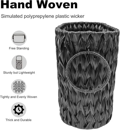 Coeusy Black Toilet Paper Storage Basket,Large Free Standing Toilet Paper Organizer,Waterproof Narrow Wicker Basket for Bathroom,Under Sink,or Cabinet