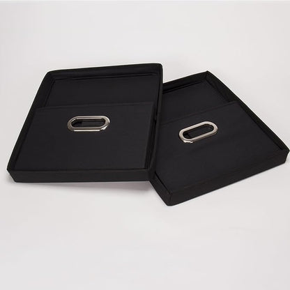 Household Essentials Fabric Storage Boxes with Lids and Handles, Black