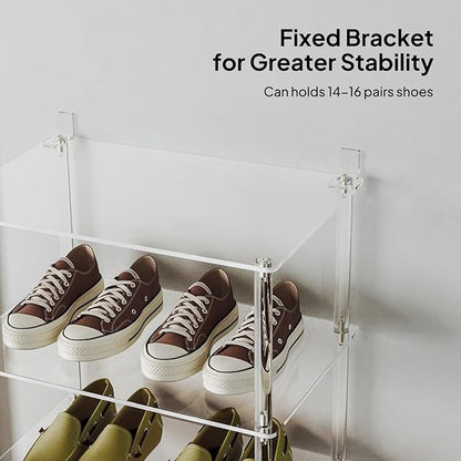 Aquiver Acrylic 8 Tiers Tall Shoe Rack - Shoe Organizer for Entryway - Narrow Shoe Storage Shelf Clear Shoes Rack for Closet, Store 16-20 Pairs of Shoes, 18.1'' L x 11.8'' W x 61'' H, Easily Clean