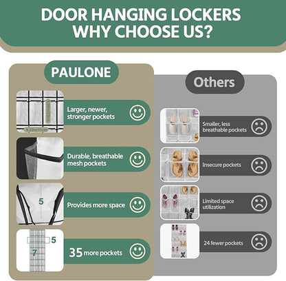 PAULONE 35 Pocket Over the Door Shoe Organizer,Reusable Breathable Large Mesh Bag Men's & Women's Sneaker Organizer,Shoe Organizer for Kids,Hanging Shoe Storage Hanging Bag (2PCS-White)