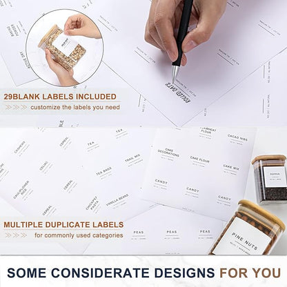 308 Kitchen Pantry Labels for Food Containers, 3 Sizes White Minimalist Labels for Organizing, Food Label for Jars, Storage Bins, Preprinted Waterproof Pantry Label for Containers