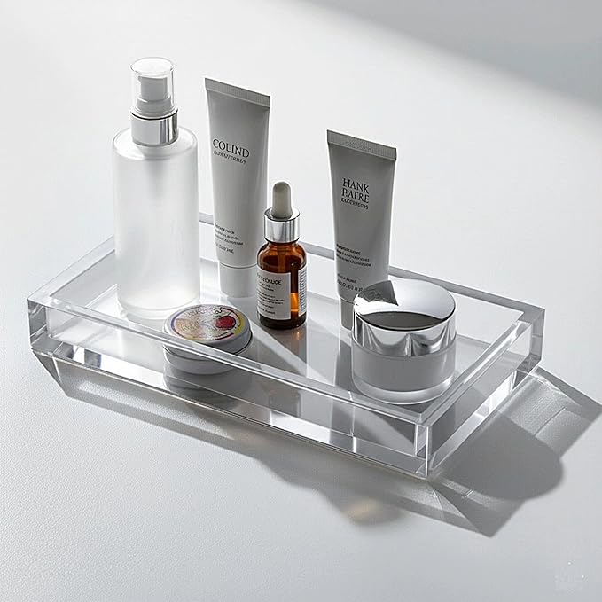 Amazing Abby - Selena - 2-Pack Acrylic Vanity Tray (9.5"x5.5"), 9mm Thick Acrylic, Plastic Bathroom Countertop Organizer, Clear Decorative Dish, Great for Vanity, Nightstand, Entryway, and Home Decor