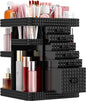 Rotating Makeup Organizer with 6 Drawers[New Updated], Multifunctional Cosmetics Organizer for Vanity Countertop, Square Jewelry Storage, Skincare Organizer for Makeup Holder (Plus Size-Black)