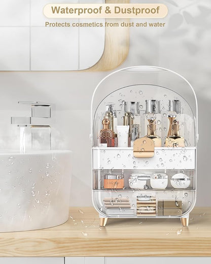 Makeup Organizer Countertop, Skincare Holder Bathroom Counter Organizer, Storage Box Cosmetic Display Cases, Teen Girl Gifts Make up Organizers for Vanity, Dresser (Rose Gold)