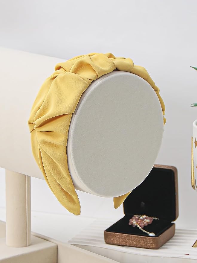 Coward Headband Organizer Holder Stand, Ear Headband Storager Display Stand Rack with Blank Tray for Hairband, Hairpin, Scrunchies,Chain Jewerlry and Hair Accessories (Beige Velvet)