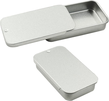 Unlorspy 10 Pcs Silver Metal Tin Container Slide Lid, 2.36" x 1.38" x 0.47" Metal Tin Container Slide Top for DIY Pills, Solid Perfumes, Lip Balms, Cards and Herbs