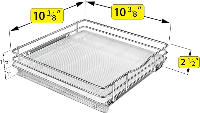 LYNK PROFESSIONAL® Pull Out Spice Organization for Cabinets - 10-3/8 inch Wide – Spice Rack for Inside Cabinets, Slide Out Spice Rack Organizer for cabinet – Pull Out Spice Rack, Sliding 1 Tier Chrome