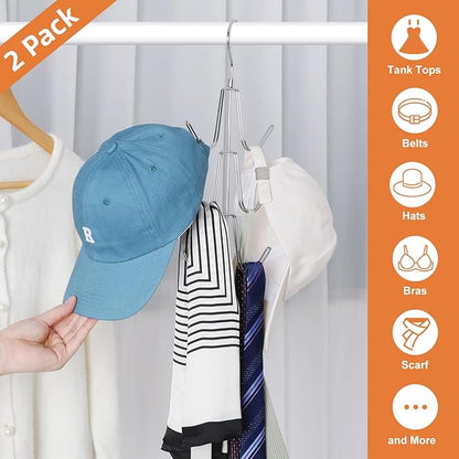 TOPIA HANGER Purse Hanger Organizer for Closet, 2-Pack Handbag Organizer Hanger, 360°Swivel Metal Purse Hooks, Bag Rack, Belt Organizer, Tie Rack, Scarf Hanger, Bag Storage Organizer, Silver