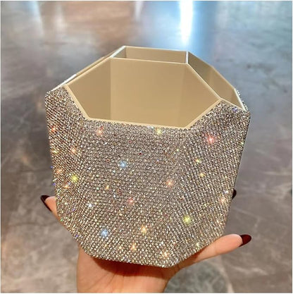 Bling Design Makeup Brush Holder Organizer,360° Rotating Glitter Rhinestones Cosmetics Storage with 5 Slot Large Capacity Makeup Brushes Cup Pen Holder for Vanity,Bathroom Countertops