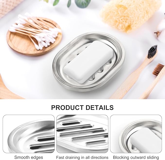 Soap Dishes Stainless Steel Soap Dish Chrome Soap Dish for Bathroom Double Layer Draining, Soap Box with Drainage, Shower Countertop Soap Holder Tray (Striped)