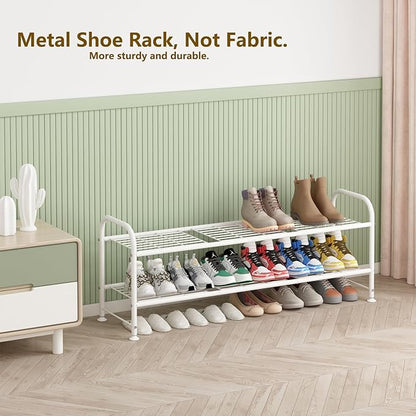 LINZINAR Shoe Rack Long 2 Tier Shoe Storage Organizer Metal Wide Shoe Shelf for Closet Entryway Bedroom 18 Paris Large Capacity, White