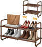 Expandable Shoe Rack for Closet - Shoe Organizer for Entryway, Adjustable Metal Shoe Storage, Stackable Long Shoe Stand Holder for Garage, Hallway, Door Entrance (Brown, 2 Tier)
