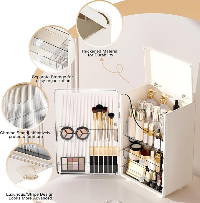 Makeup Organizer for Vanity,Perfume Organizer Display Case,Large Plastic Drawer Storage,White Multi-Function Brush Organizers Storage for Bathroom Countertop (White)