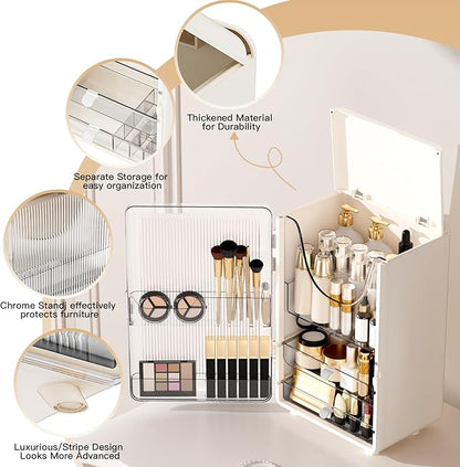Makeup Organizer for Vanity,Perfume Organizer Display Case,Large Plastic Drawer Storage,White Multi-Function Brush Organizers Storage for Bathroom Countertop (White)