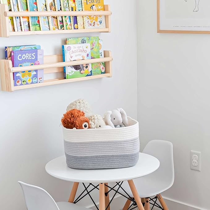 3-Toned Gray Cotton Rope Basket for Shelf Storage - 15"×10"×9½" - Woven Decorative Basket for Organizing - Closet, Nursery, Bedroom - Toys, Books, Towels, Clothes