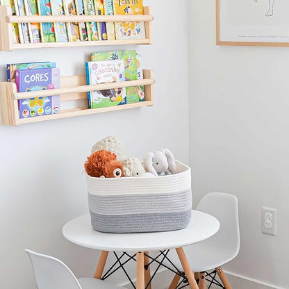 3-Toned Gray Cotton Rope Basket for Shelf Storage - 15"×10"×9½" - Woven Decorative Basket for Organizing - Closet, Nursery, Bedroom - Toys, Books, Towels, Clothes