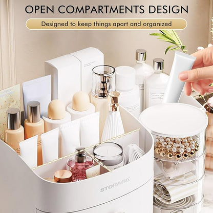 Makeup Organizer Countertop with Drawers, Make up Organizers for Vanity, Skincare Jewelry Earring Organizers, Cosmetic Display Cases Makeup Storage for Bedroom & Bathroom, Ideal Gifts for Women(White)
