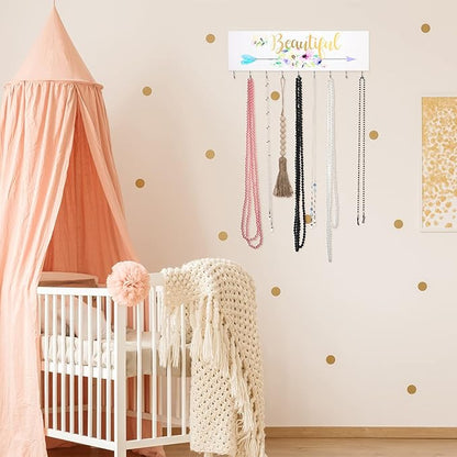Jetec Hair Bow Organizers, Hair Clip Holders, Hello Beautiful Wall Mount Jewelry Holder with 9 Hooks for Room(Beautiful Style)