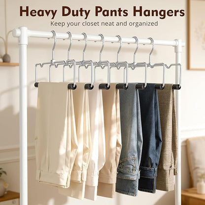 DOIOWN Pants Hangers Space Saving,10 Pack Non Slip Metal Pant Hangers with Foam Padding,Compact Closet Organizers and Storage Jean Hanger for Closet, Holding Pants, Jeans, Skirts,Scarves