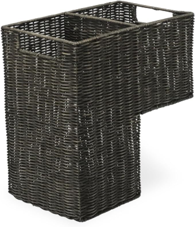 KOUBOO Wicker Step Basket, Dark Brown, Rectangular, 15 in L x 9.5 in W x 15.75 in H, Dual Compartments