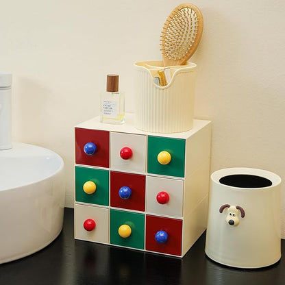 Stackable drawer with 3 Drawers, Bathroom Storage Organization, Makeup Organizer for Nail Polishes, Liquid Foundation, Lipsticks, Powder Puff, Beige