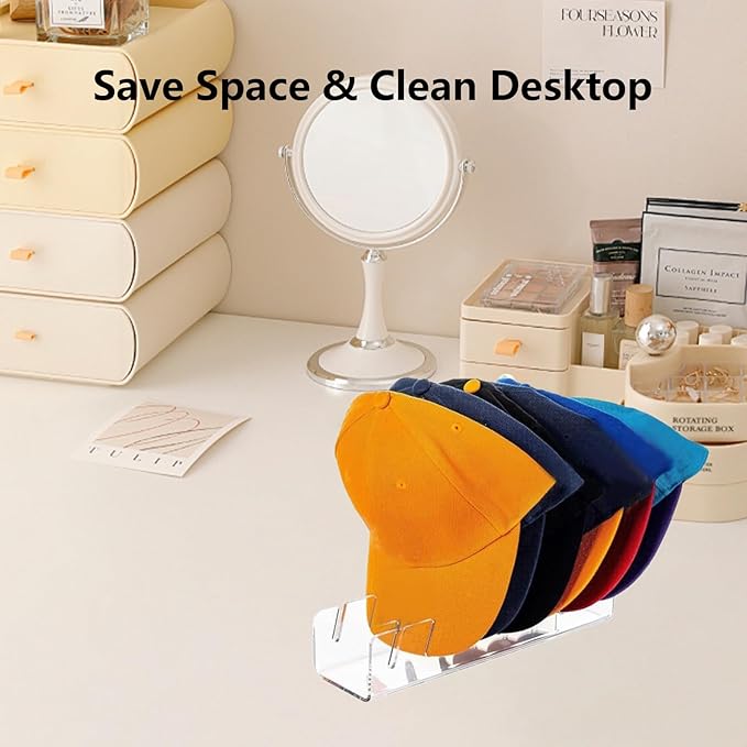 Hat Stand for Baseball Caps, 2 Pack No Install Acrylic Hat Organizer for 14 Baseball Caps, Hat Racks for Baseball Caps Display and Organizer for Bedroom, Closet, Dresser(Clear)