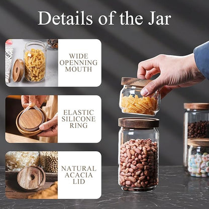 Glass Jars with Airtight Wood Lids - 57 OZ Large Tall Kitchen Pantry Storage Containers, Decorative Canister for Pasta, Spaghetti, Fusilli, Noodles, Coffee Beans, Oats, Cereal, Tea, Nuts, Set of 2