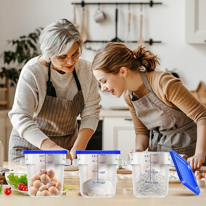 4 pcs 4qt Food Storage Containers with Lid, Square Clear Commercial Food Storage Containers with Handle and Scale for Food Storage in Home Kitchen & Dining (Blue)