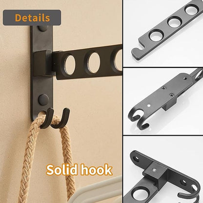 JOOM Retractable Folding Wall Mounted Clothes Hanger Rack Clothes Storage Organizer Laundry Coat Hanger Sturdy Hanging Dryer Rack (one Pack, Black)