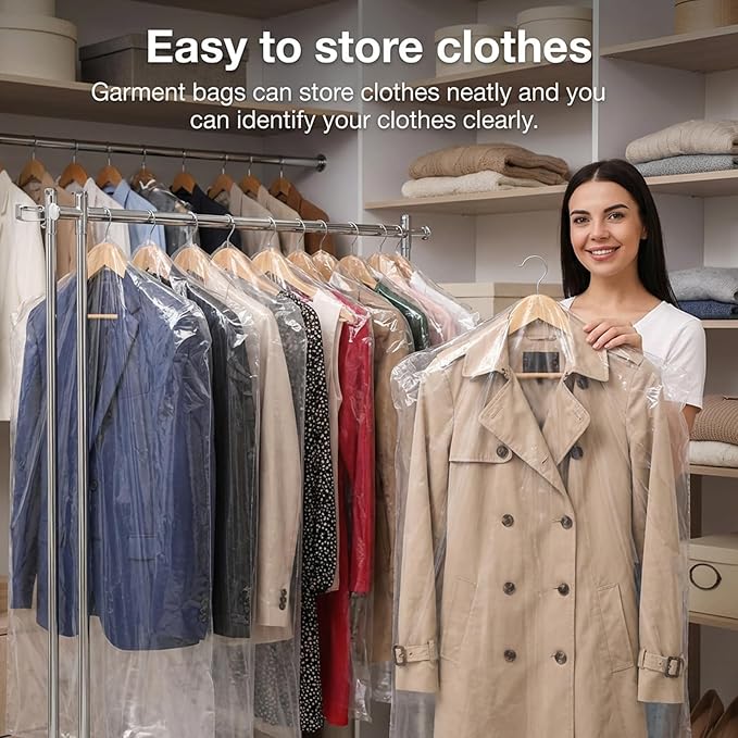 50 Pack 71 Inch Clear Plastic Garment Bag, Extra Long Dry Cleaning Bag, Dry Cleaner Hanging Clothes Cover, Hanging Clothes Storage for Long Dresses, Home Storage, Travel, Moving - Dust-proof