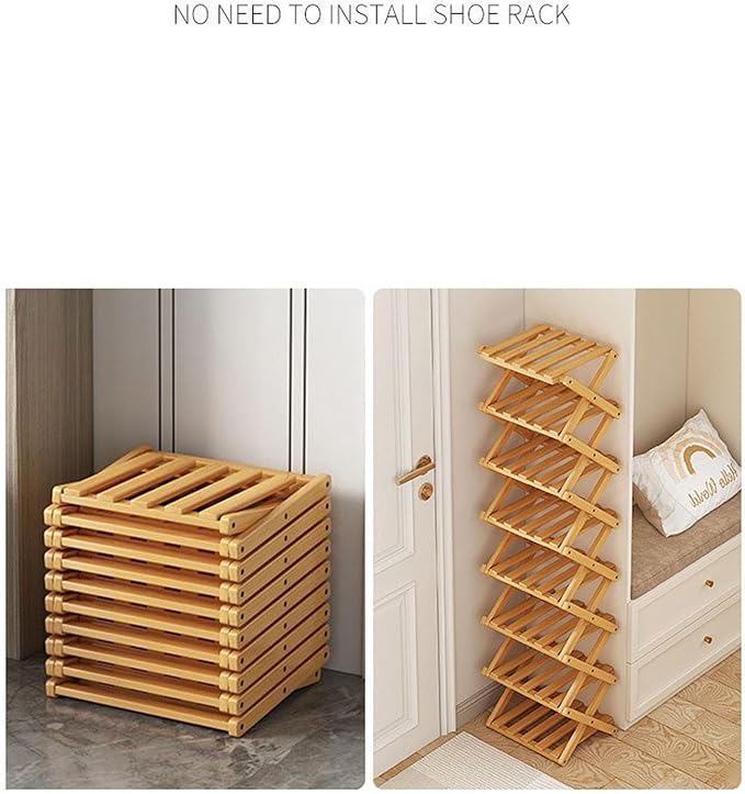 Shoe Racks, Bamboo Foldable Shoes Organizer Free Standing Shelf for Entryway, Closet, Bedroom, Hallway, | Natural | Functional | Multifunctional Shoe Rack ([Wood Color] 6 Layers)