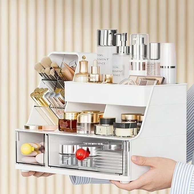 Makeup Organizer with Drawers for Vanity,Bathroom Countertop Organizer with Brushes Holder,Skincare Storage Organizer,Perfect Cosmetic Display Case for Your Beauty Essential