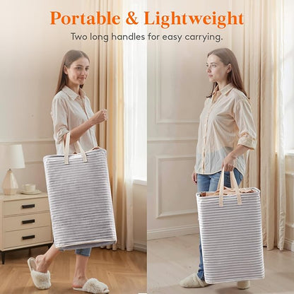 Lifewit 65L Large Collapsible Laundry Hamper, Tall Foldable Dirty Clothes Baskets Waterproof, Freestanding Design with Easy Carry Handles in Dorm Bedroom Bathroom College, Grey