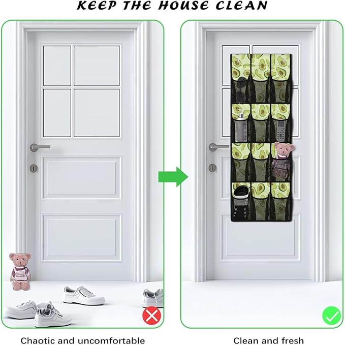 Generic Green Avocado Door Hanging Shoe Organizer Elastic Over The Door Organizer Bedroom Space Saving Hanging Closet Organizer for Entrances College Dorm Apartments Storage Organizer