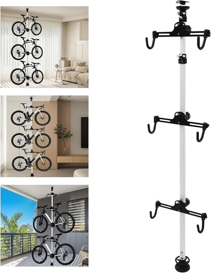 LYNICESHOP Bike Stand, 3 Bike Storage Rack Vertical Bracket for Bicycles, 360° Adjustable Hook Indoor Bike Storage Pole Stand for Garage Indoor Apartment