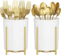 Lifewit Plastic Silverware Holder for Kitchen Countertop, Cutlery Flatware Caddy with Metal Bracket, Utensil Spoon Fork knives Organizer for Party Picnic, Gold, 2 Pack