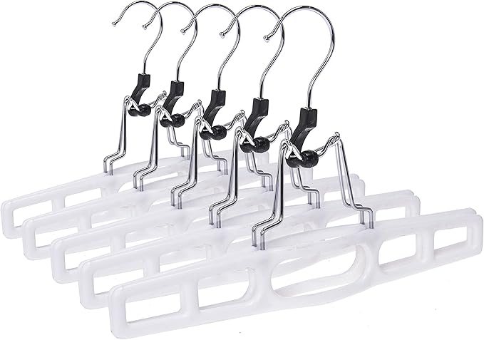 Premium Skirt Hangers 80-Pack - Thin Space-Saving Skirt Hanger Set with Clamp, Pant Hanger, Shorts Hangers with Heavy-Duty Locking Clasp, Multipurpose Quality Jean Hangers Set (White, 80)
