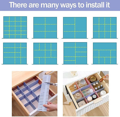 acDesign 40Pcs Grid Drawer Dividers, Adjustable Drawer Organizer for Socks, Underwear, Lingerie, Makeup, Bedroom Office Kitchen Storage (Blue)
