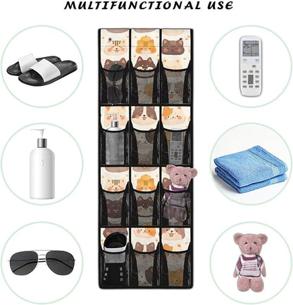 12 Large Mesh Pockets Over the Door Shoe Organizer Cute Cat Hanging Shoe Rack for Closet Shoe Organizer Door Hanger for Bedroom Bathroom