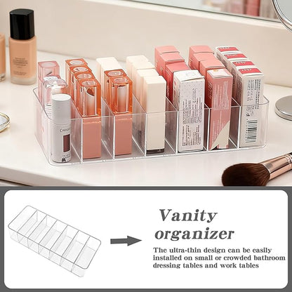 2 Pack Clear Acrylic Makeup Organizers, 7-Section Bathroom Organizer for Drawer, Cosmetic Display Cases, Blushes Highlighters Eyeshadow Powder Makeup Organizer Holder Storage