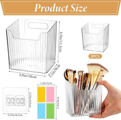8 Pcs Plastic Cabinet Door Organizer, Adhesive Clear Wall Mount Storage Bins, Acrylic Cabinet Door Storage Baskets, Organizers Hanging Holder Shower Caddy for Bathroom Kitchen Makeup Pantry