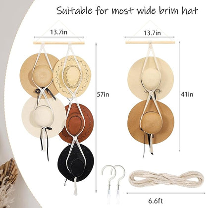 ZYP 7 Hats Style Macrame Hat Hanger Hat Rack for Wall,Women Decor Hat Holder,Bobo Hanging Hat Organizer Storage,Hats Display for Wide Brim Hats Cowboy Hat Bowler Fedora Hats Beach Sun Hat