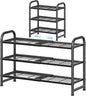 Simple Trending 3-Tier Expandable Shoe Rack, Adjustable & Stackable Shoe Organizer, Heavy Duty Metal Free Standing Shoe Shelf Storage for Closet Entryway Doorway, Black